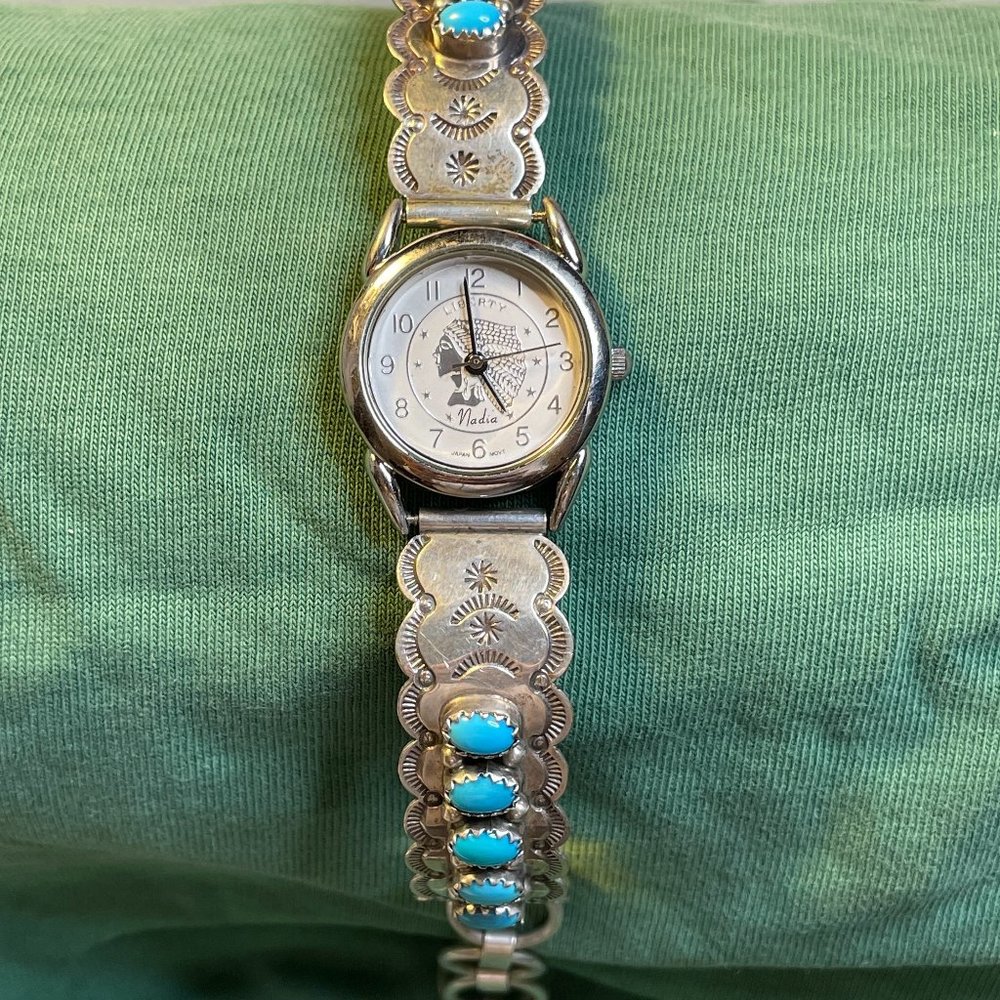Vintage Sterling Silver and Turquoise Bracelet Watch